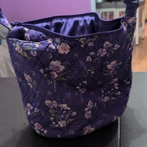 Purple Floral Shoulder Bag with Satin Finish